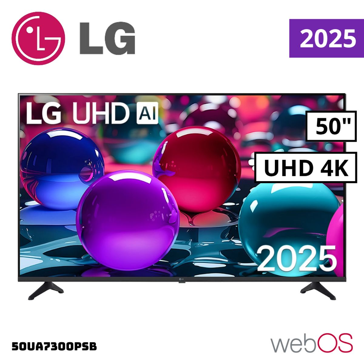 LG - TELEVISOR LG 50 SMART TV THINQ AI WEBOS HUB 4K UHD LED 2025 - 50UA7300PSB + RACK FIJO