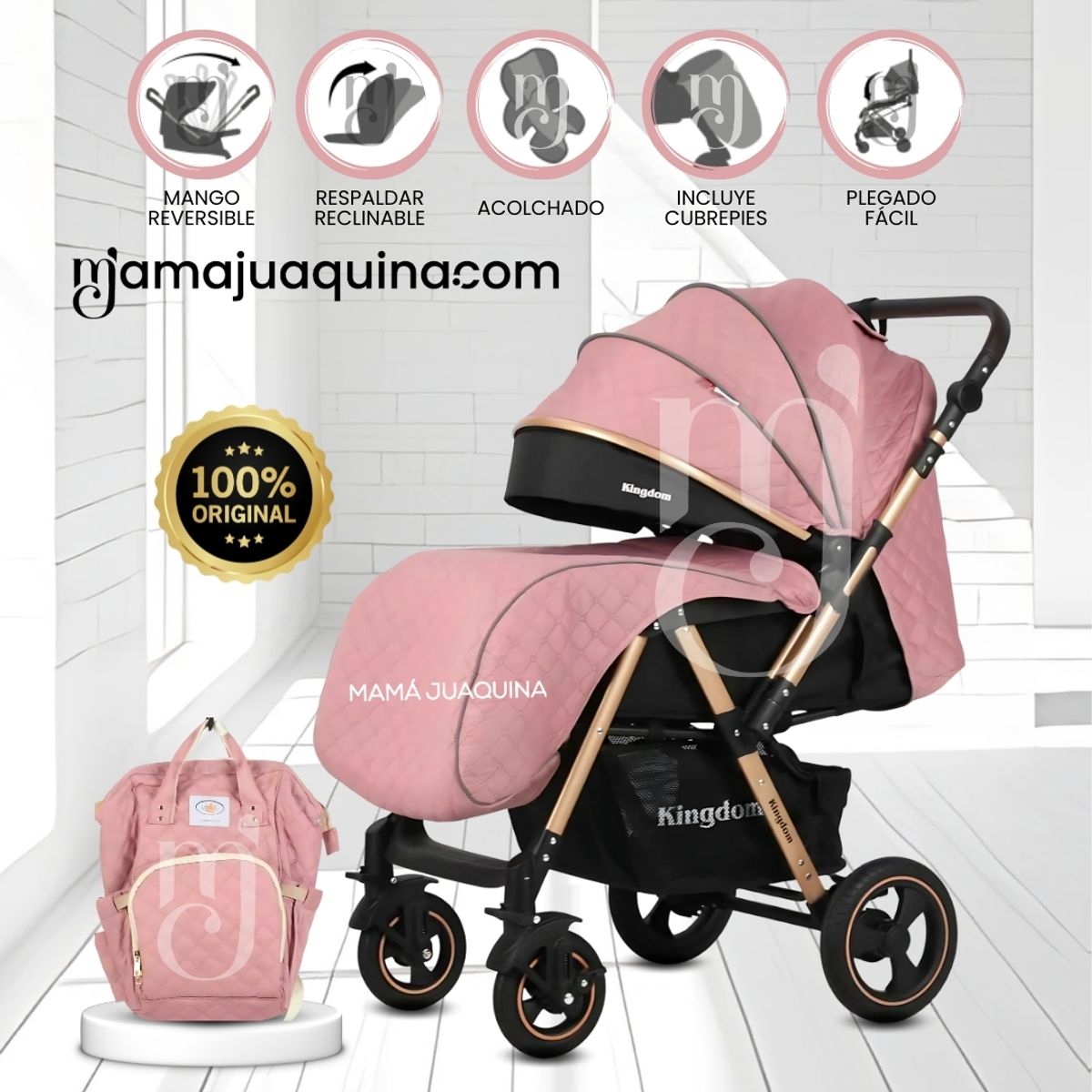 BABY - Coche Cuna «TURQUIA PREMIUM» con Mochila Pañalera Pink