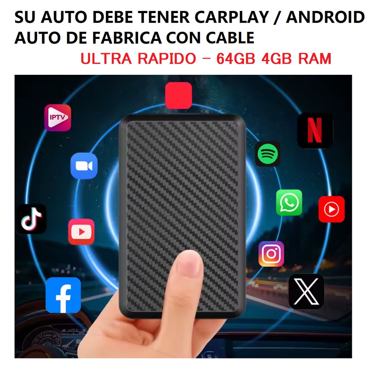 A BRAND - Adaptador AndroidAuto Carplay Inalambrico Youtube netflix 64gb 4gb ram