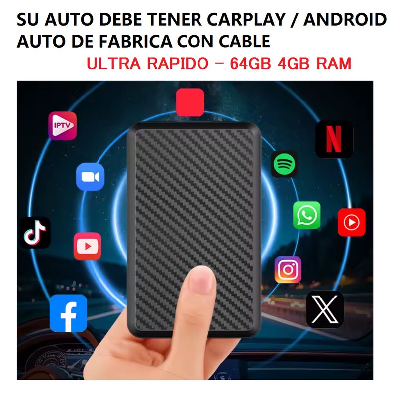 A BRAND - Adaptador AndroidAuto Carplay Inalambrico Youtube netflix 64gb 4gb ram