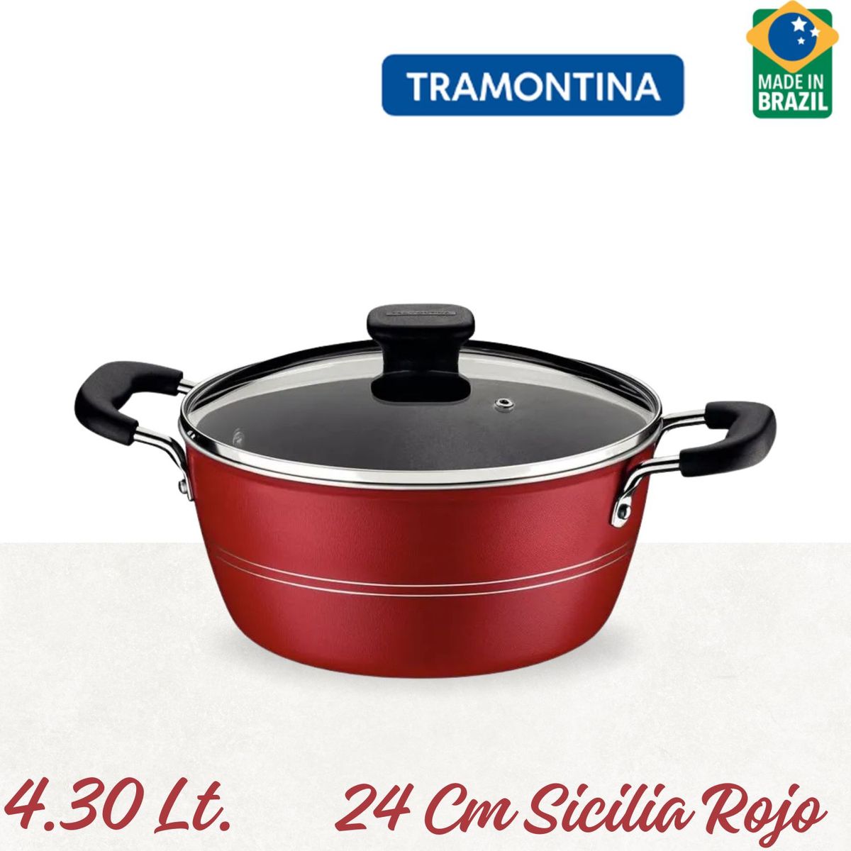 TRAMONTINA - Olla 24 Cm Sicilia Rojo Tramontina.