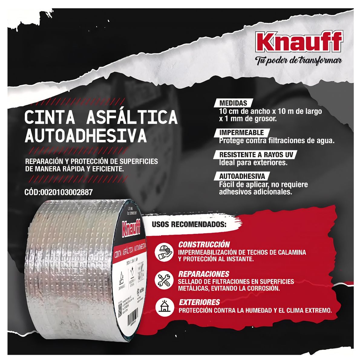 KNAUF - Cinta Asfáltica Autoadhesiva Impermeable Reparadora KNAUFF