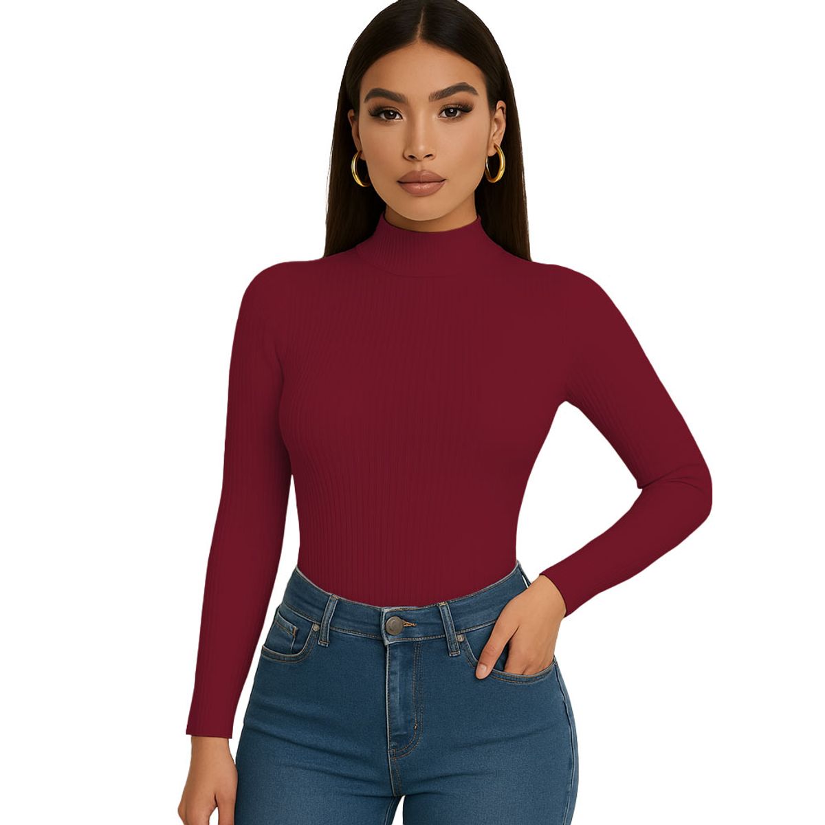 GENERICO - Polo Mujer Cafarena Manga Larga Rib Grueso Tic-13 Color Guinda