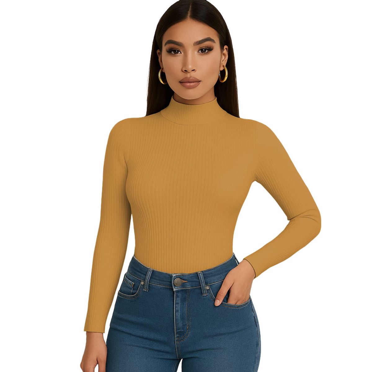 GENERICO - Polo Mujer Cafarena Manga Larga Rib Grueso Tic-13 Color Mostaza