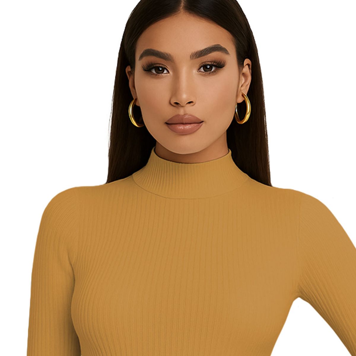 GENERICO - Polo Mujer Cafarena Manga Larga Rib Grueso Tic-13 Color Mostaza