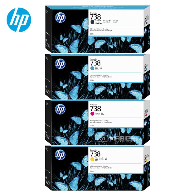 HP - Pack 4 Tinta HP 738 DesignJet T850 T950 Original  - 300ml