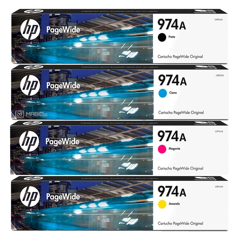 HP - Kit Tinta HP 974 Negro Cian Magenta Amarillo PageWide 452 477 552 577 Original