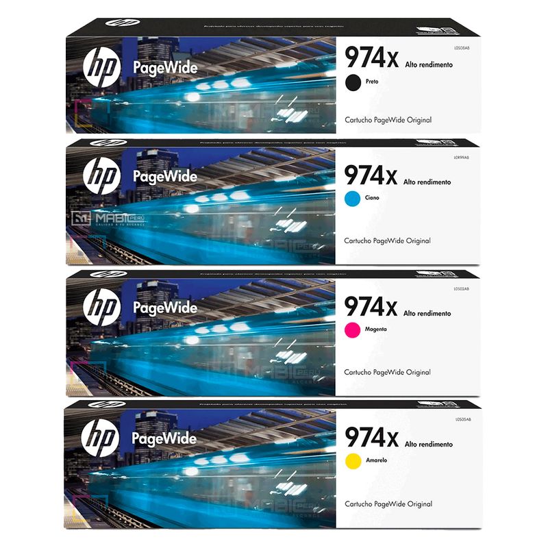 HP - Kit Tinta HP 974X Negro Cian Magenta Amarillo PageWide 452 477 552 577 Original