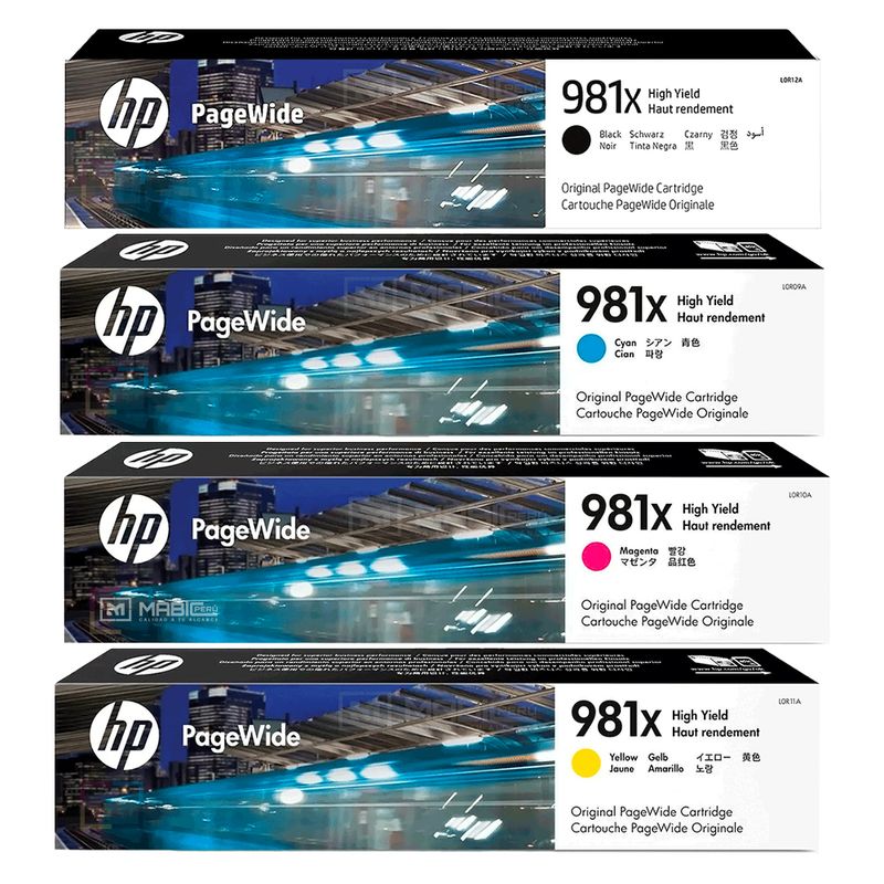HP - Kit Tinta HP 981X Negro Cian Magenta Amarillo PageWide 556dn 586dn Original