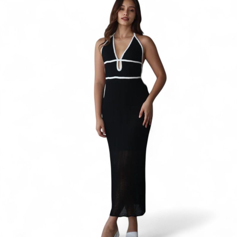 GENERICO - Vestido Hilo Tacto Algodon Malla Falda 127G Bra-33 Color Negro