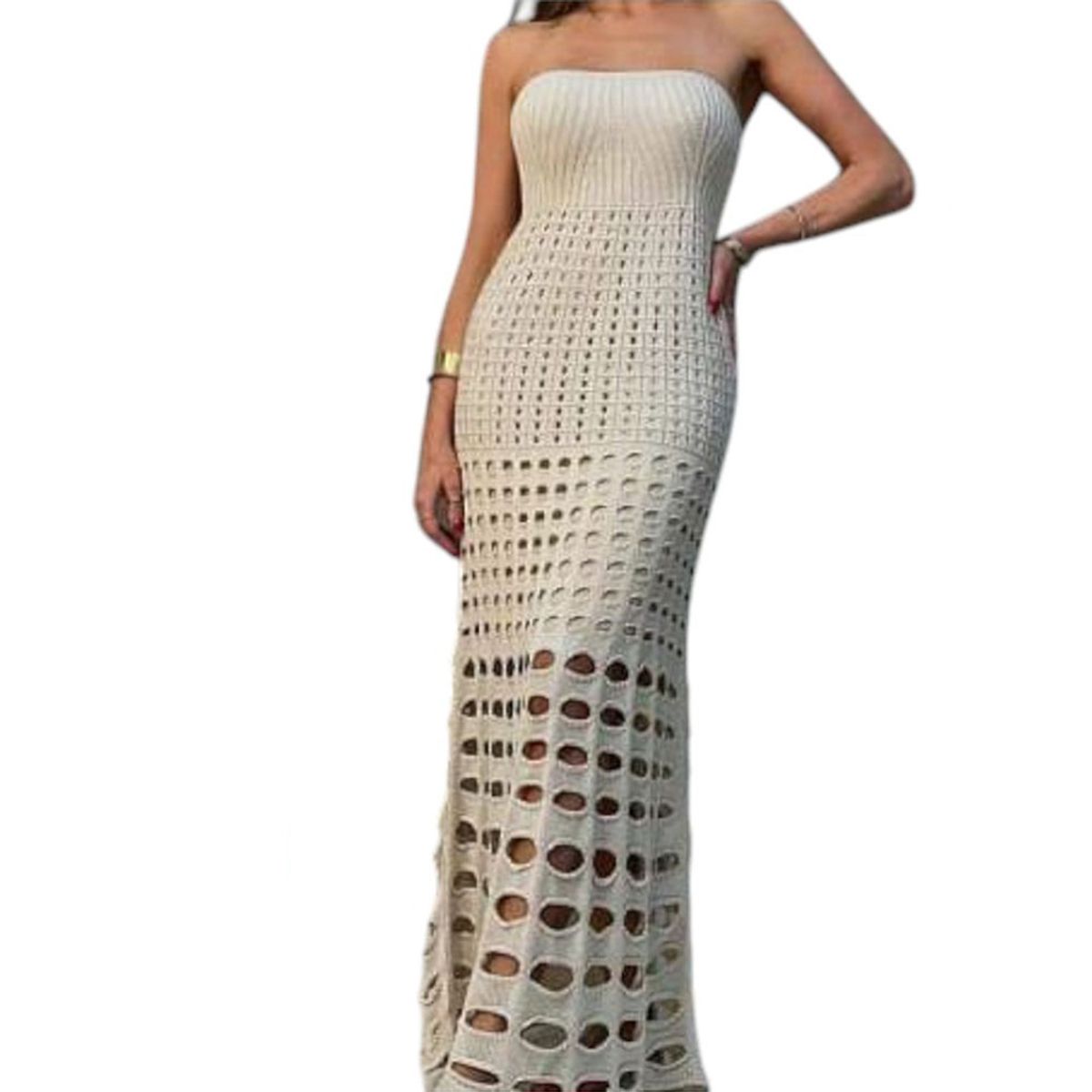 GENERICO - Vestido Mujer Hilo Maxi Bombas G359-35 Color Beige