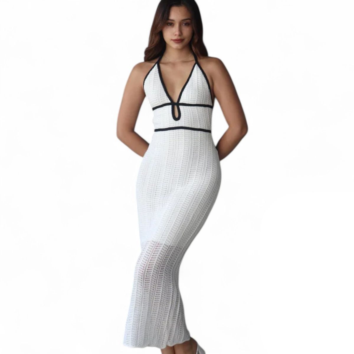 GENERICO - Vestido Hilo Tacto Algodon Malla Falda 127G Bra-33 Color Perla