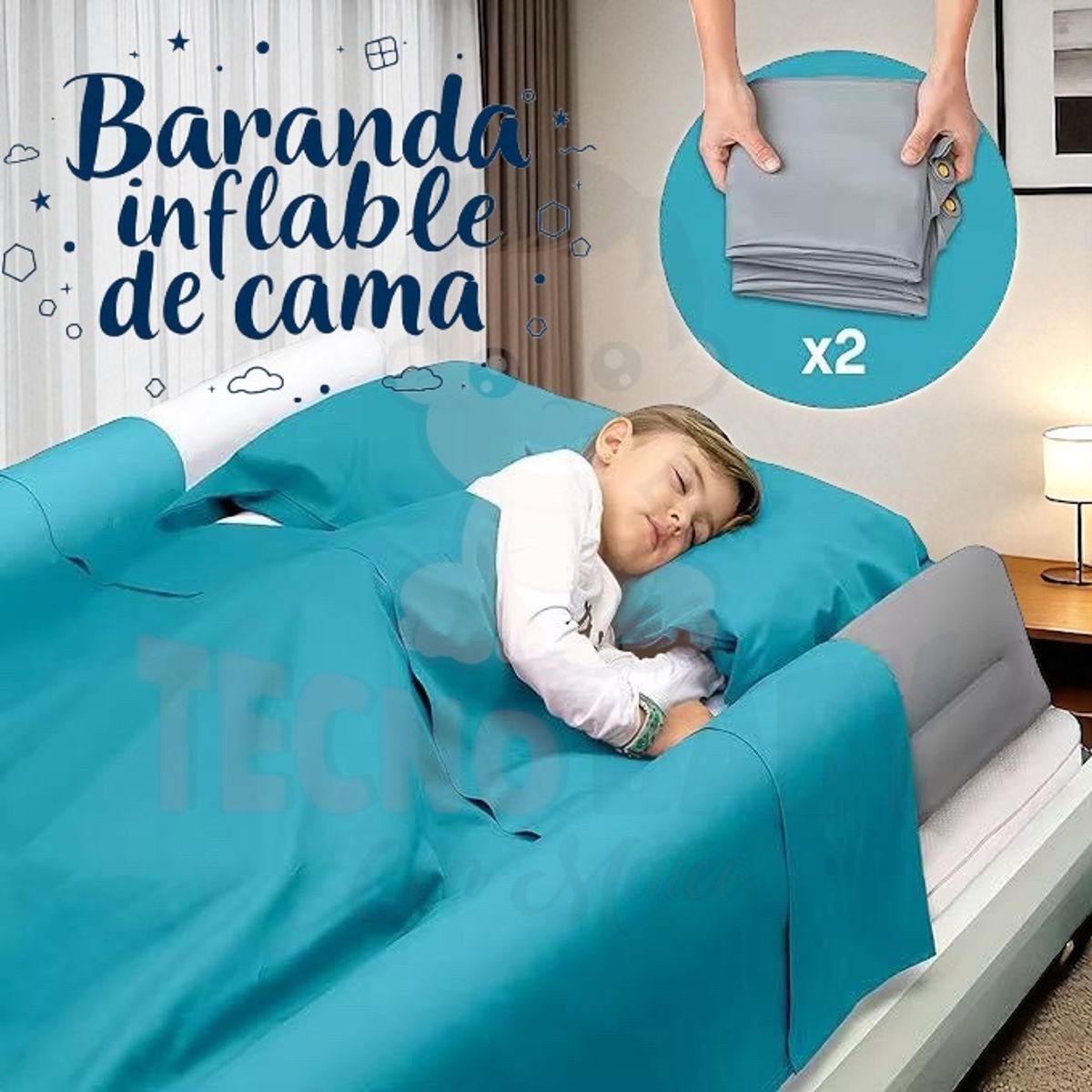 TECNOBABY CON MATEO - Baranda inflable para cama paseo y viajes Pack de 2