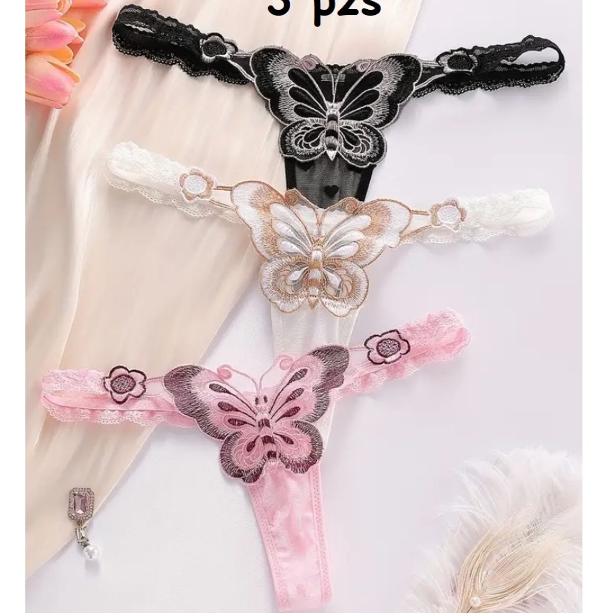 GENERICO - HILO TANGA SEMI HILO DE TUL BORDADO SEXY