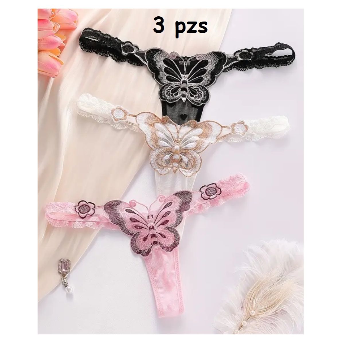 GENERICO - HILO TANGA SEMI HILO DE TUL BORDADO SEXY