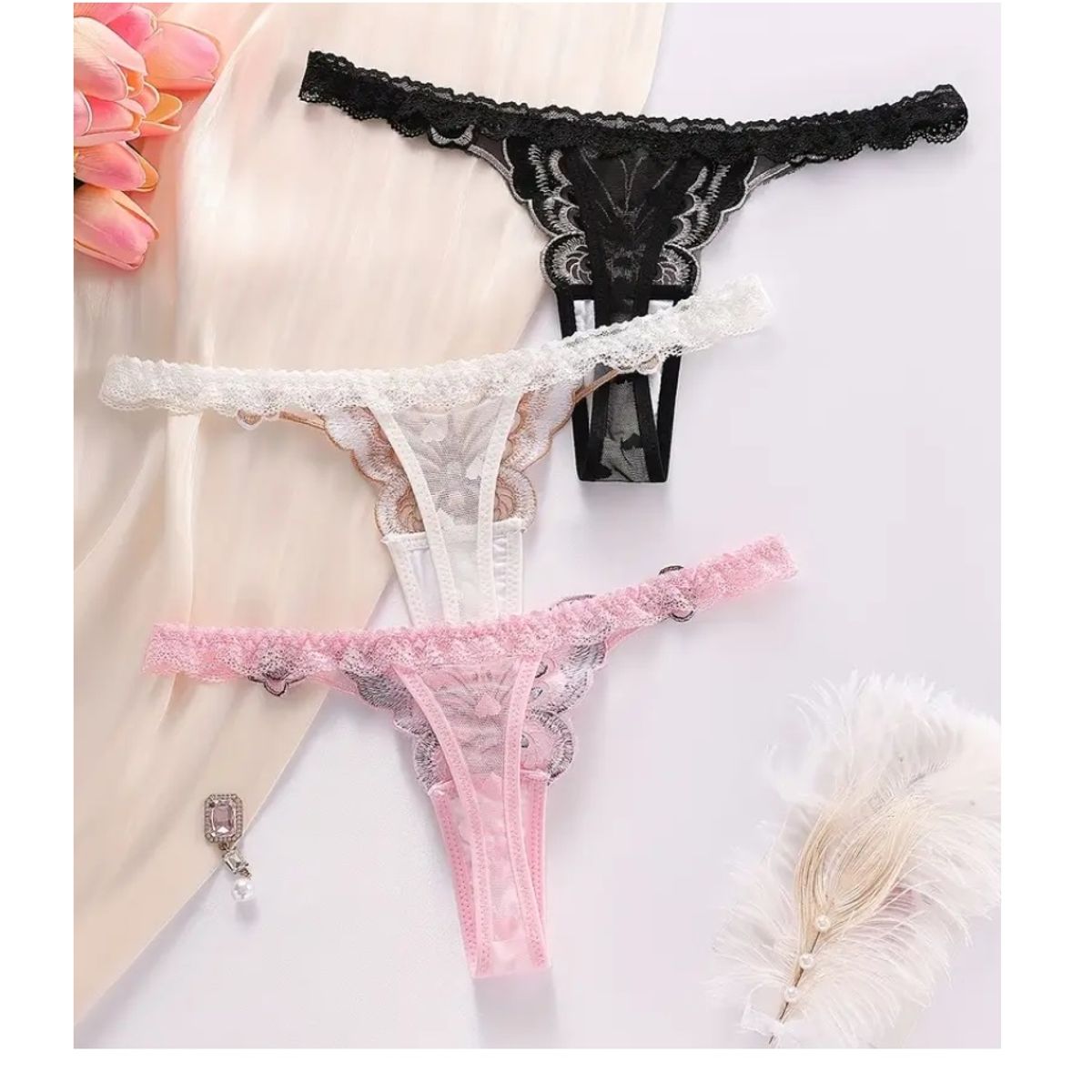 GENERICO - HILO TANGA SEMI HILO DE TUL BORDADO SEXY