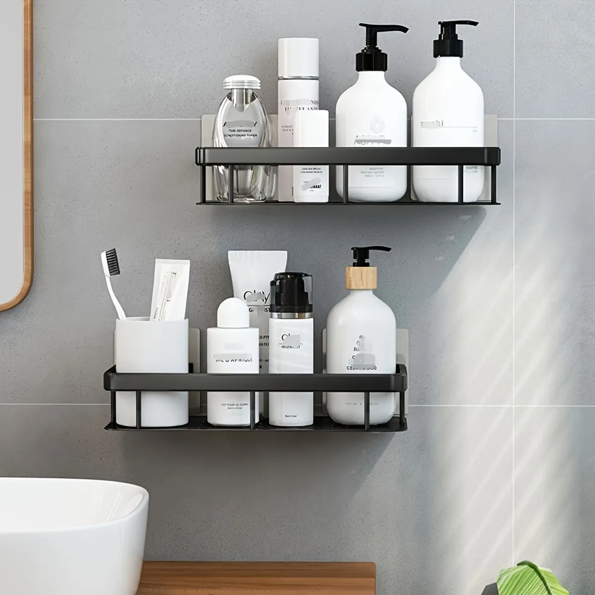 GENERICO - Pack x 2 Repisas Organizadores De Baño De Aluminio - Negro