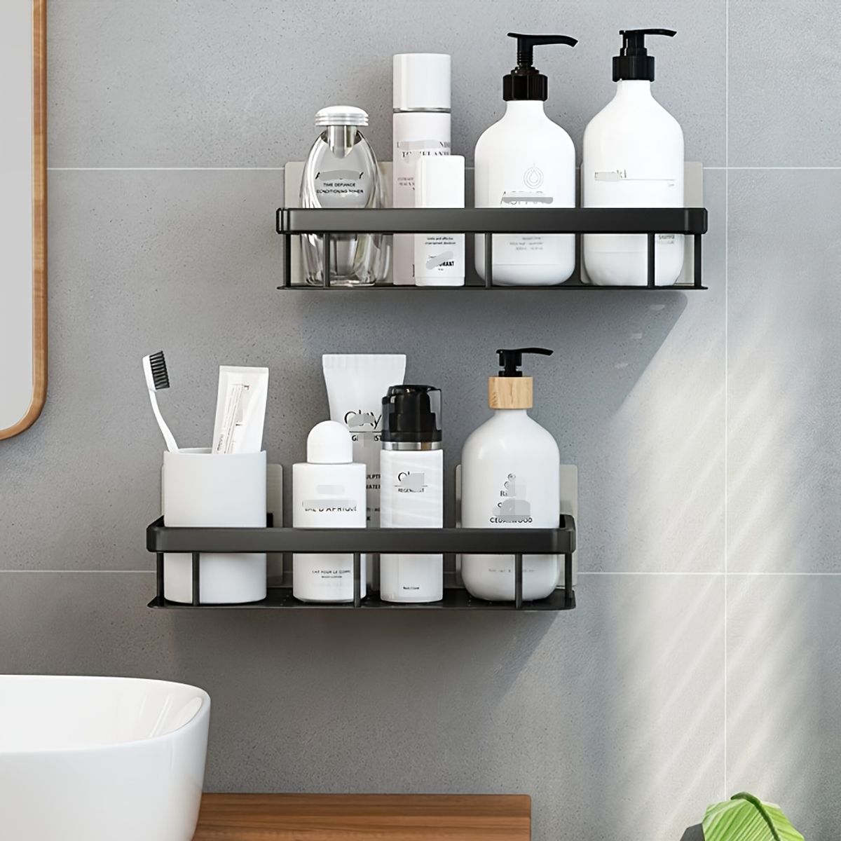 GENERICO - Pack x 2 Repisas Organizadores De Baño De Aluminio - Negro