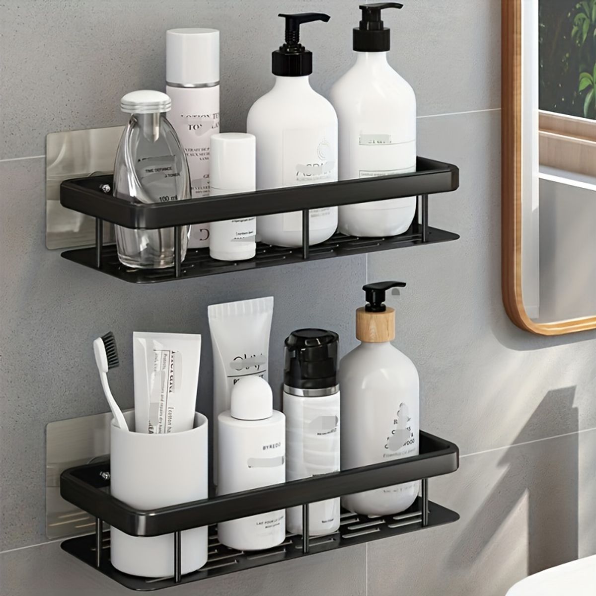 GENERICO - Pack x 2 Repisas Organizadores De Baño De Aluminio - Negro
