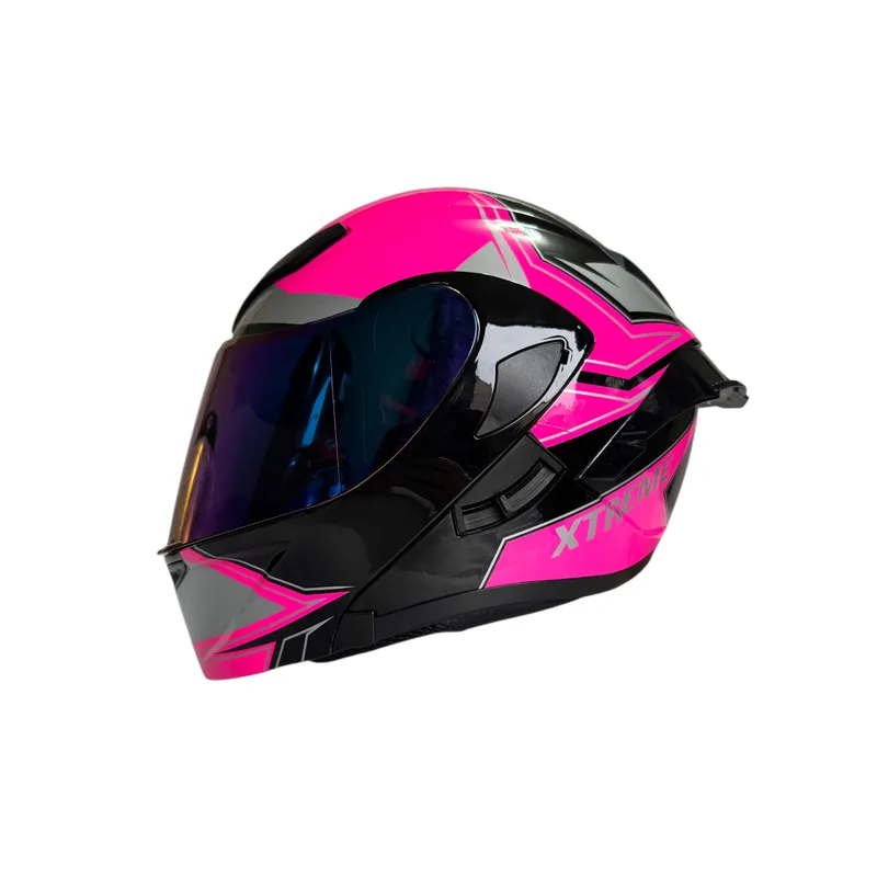 GENERICO - CASCO ABATIBLE XTREME NEGRO CON ROSA BRILLO VARC TALLA M