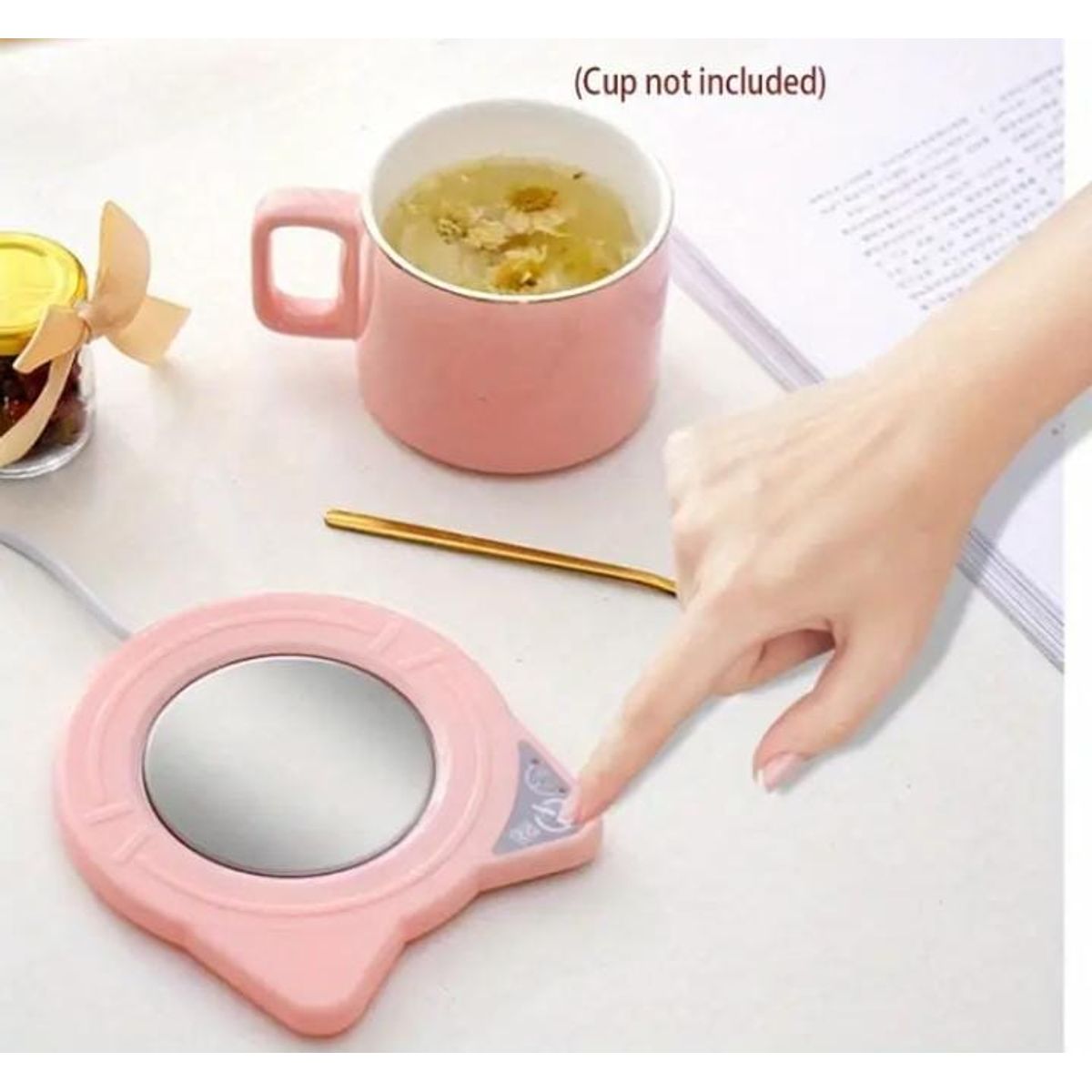 MORITA BAG STORE - CALENTADOR DE TAZAS COLOR ROSADO MODELO GATITO - SOLO LA BASE