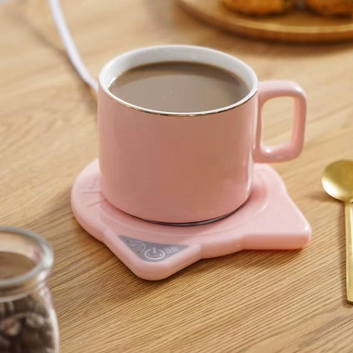 MORITA BAG STORE - CALENTADOR DE TAZAS COLOR ROSADO MODELO GATITO - SOLO LA BASE