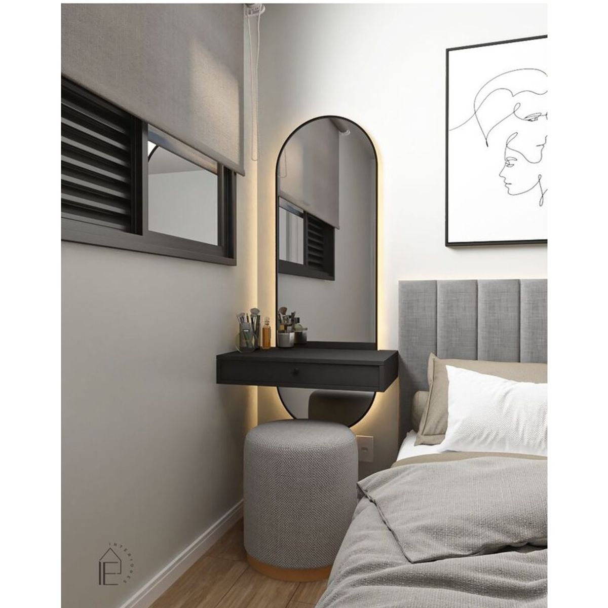 TU MESITA - Tocador Flotante con Espejo Retroiluminado más Banqueta Zaina Negro