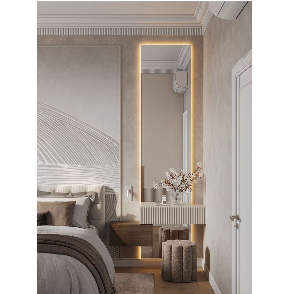 TU MESITA - TocadorVelador Flotante Espejo Retroiluminado150cm Layla CapriEspresso