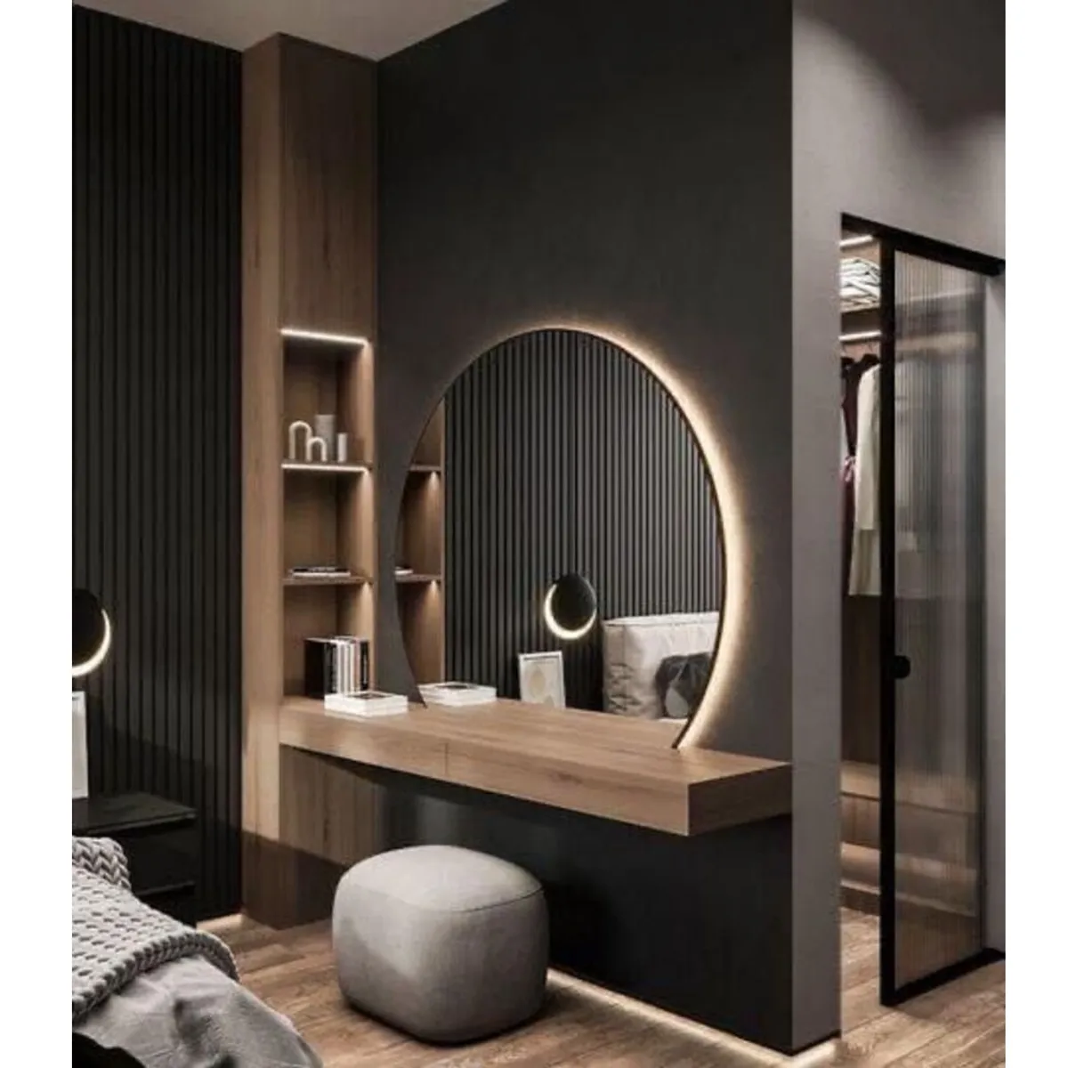 TU MESITA - Tocador Flotante Espejo Retroiluminado Estante Lateral Anaya Espresso