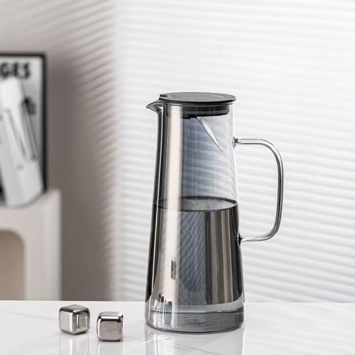 GENERICO - Jarra Vidrio Borosilicato Negro de 1.40 L con Filtro Acero