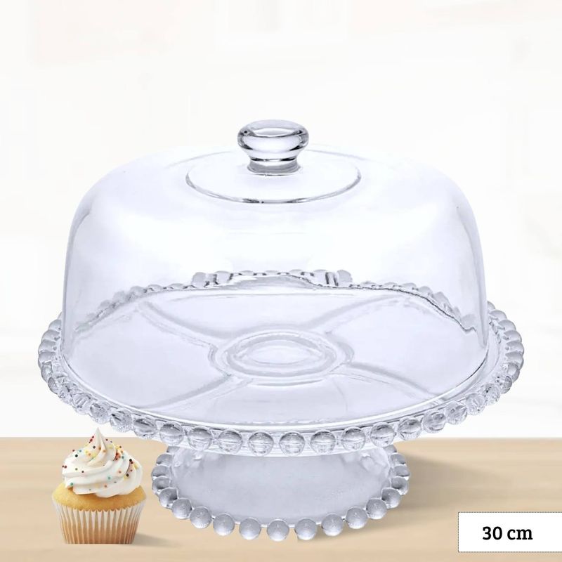 ICHIMATSU - Porta Torta de Vidrio labrado Con Tapa 30 cm