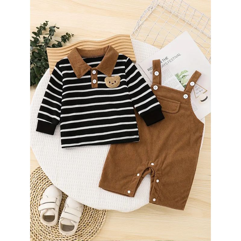 GENERICO - Conjunto de 2 piezas overol corto y polo manga larga para bebés