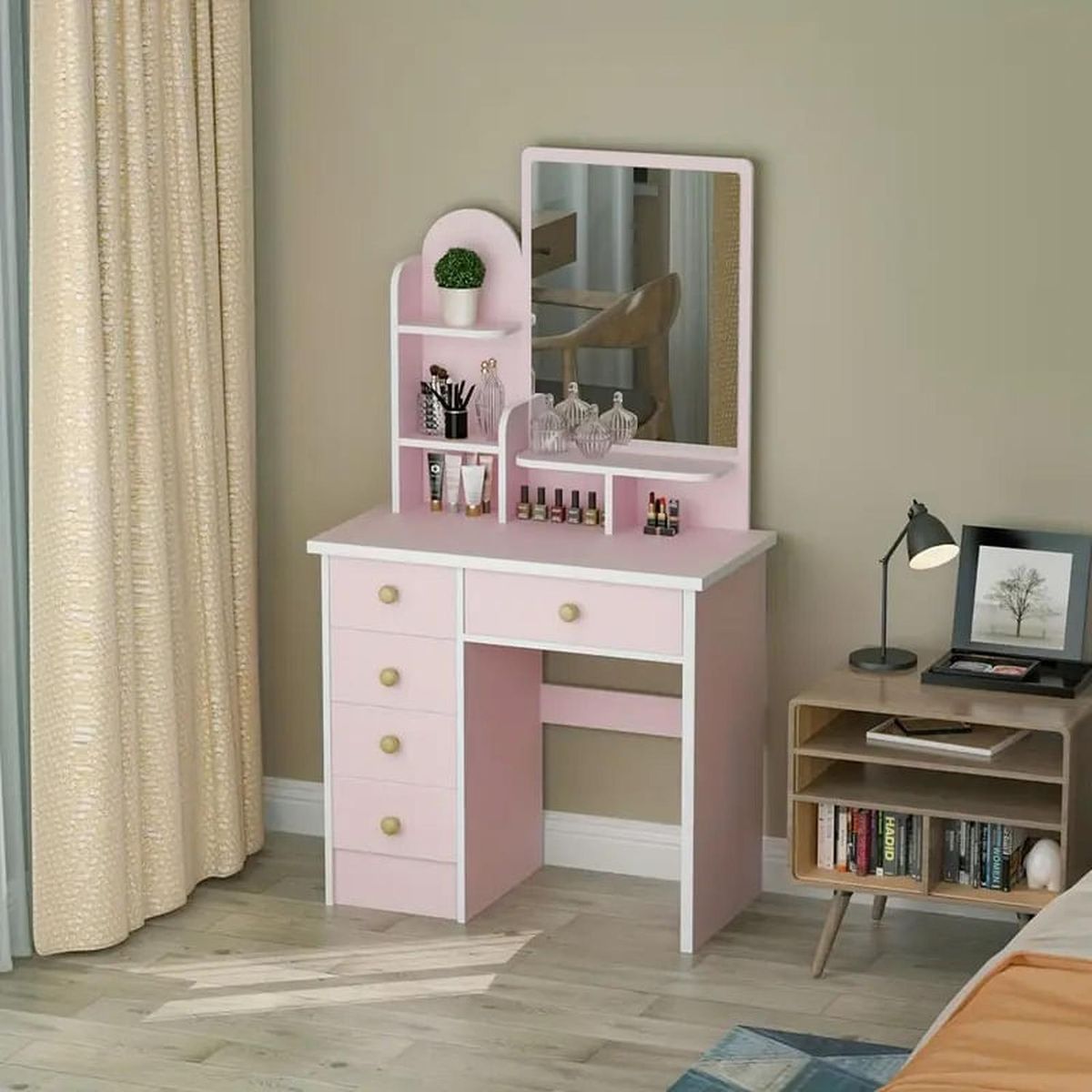MUEBLES CRISOSTOMO - Tocador de Maquillaje Moderno Rosa 80cm