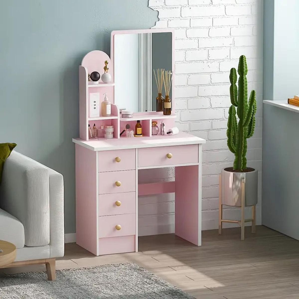 MUEBLES CRISOSTOMO - Tocador de Maquillaje Moderno Rosa 80cm