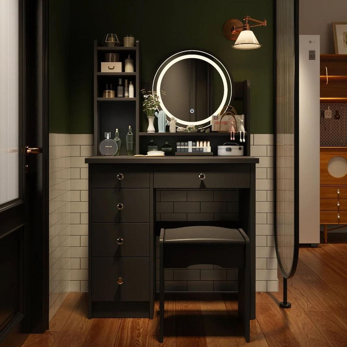 MUEBLES CRISOSTOMO - Tocador de Maquillaje Led Negro 80cm