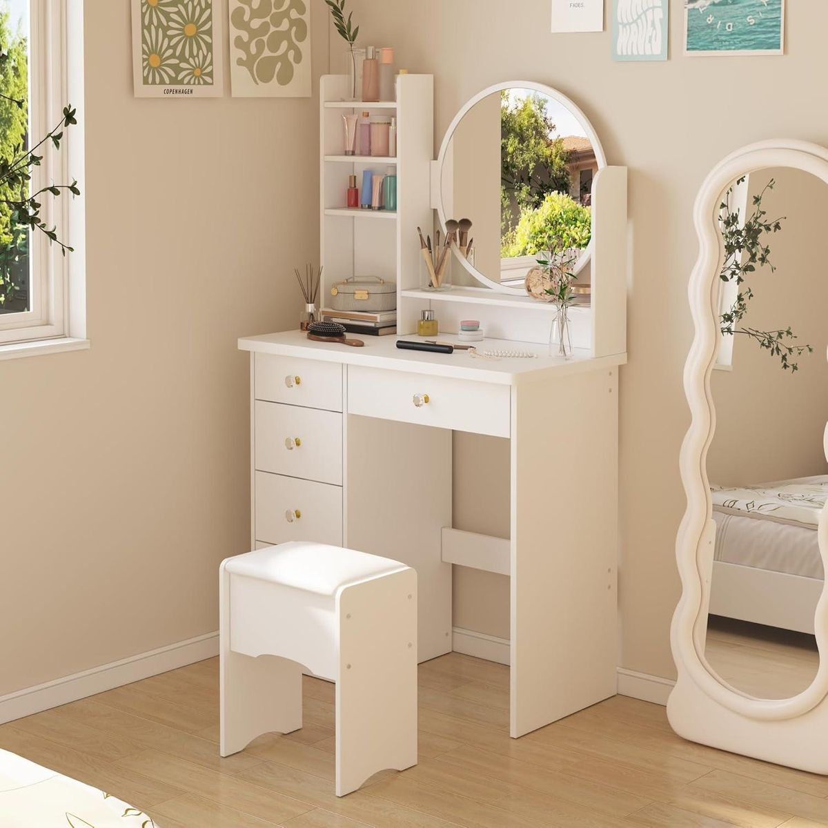 MUEBLES CRISOSTOMO - Tocador de Maquillaje Melamina Blanco 80cm