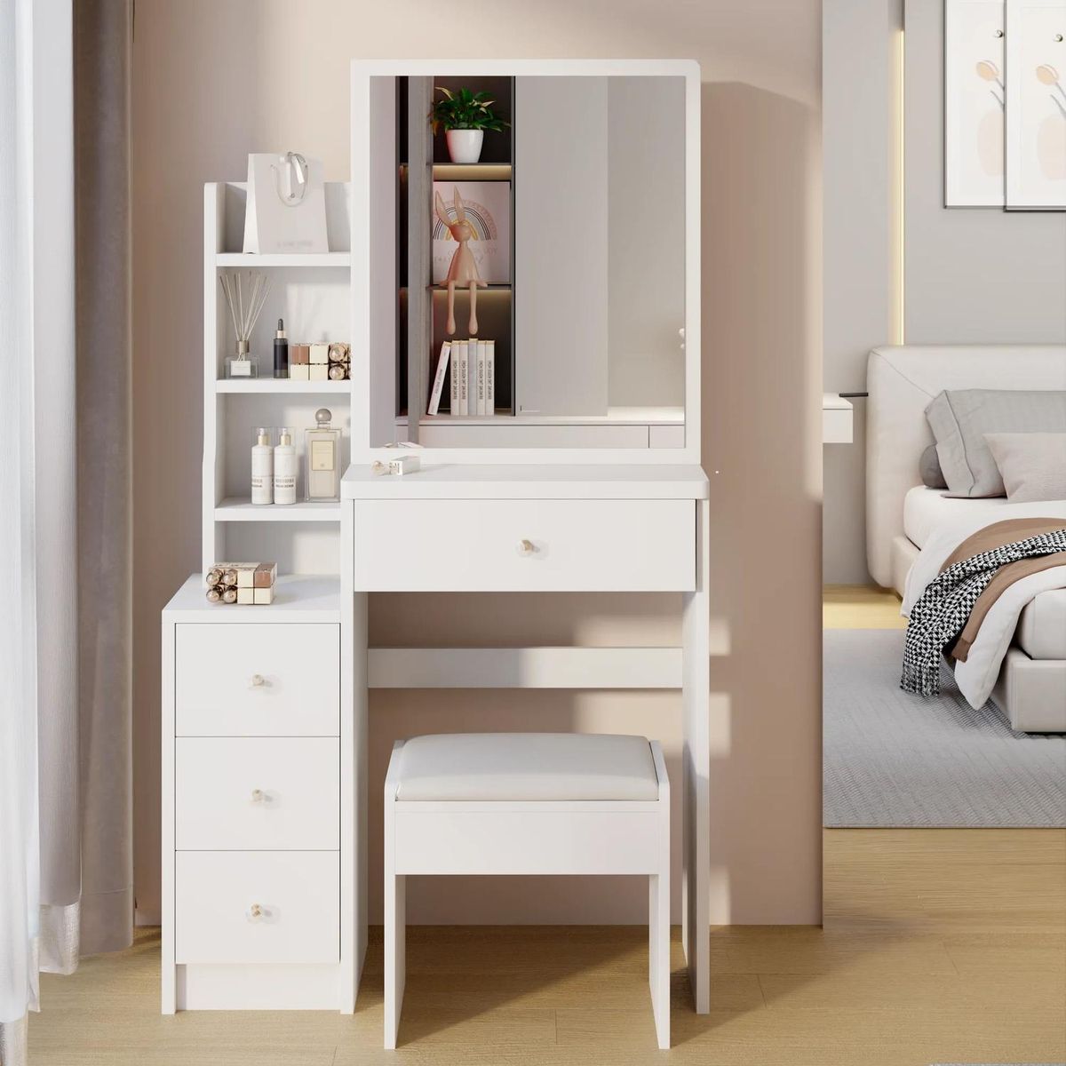 MUEBLES CRISOSTOMO - Tocador de Maquillaje con Espejo Blanco 75cm