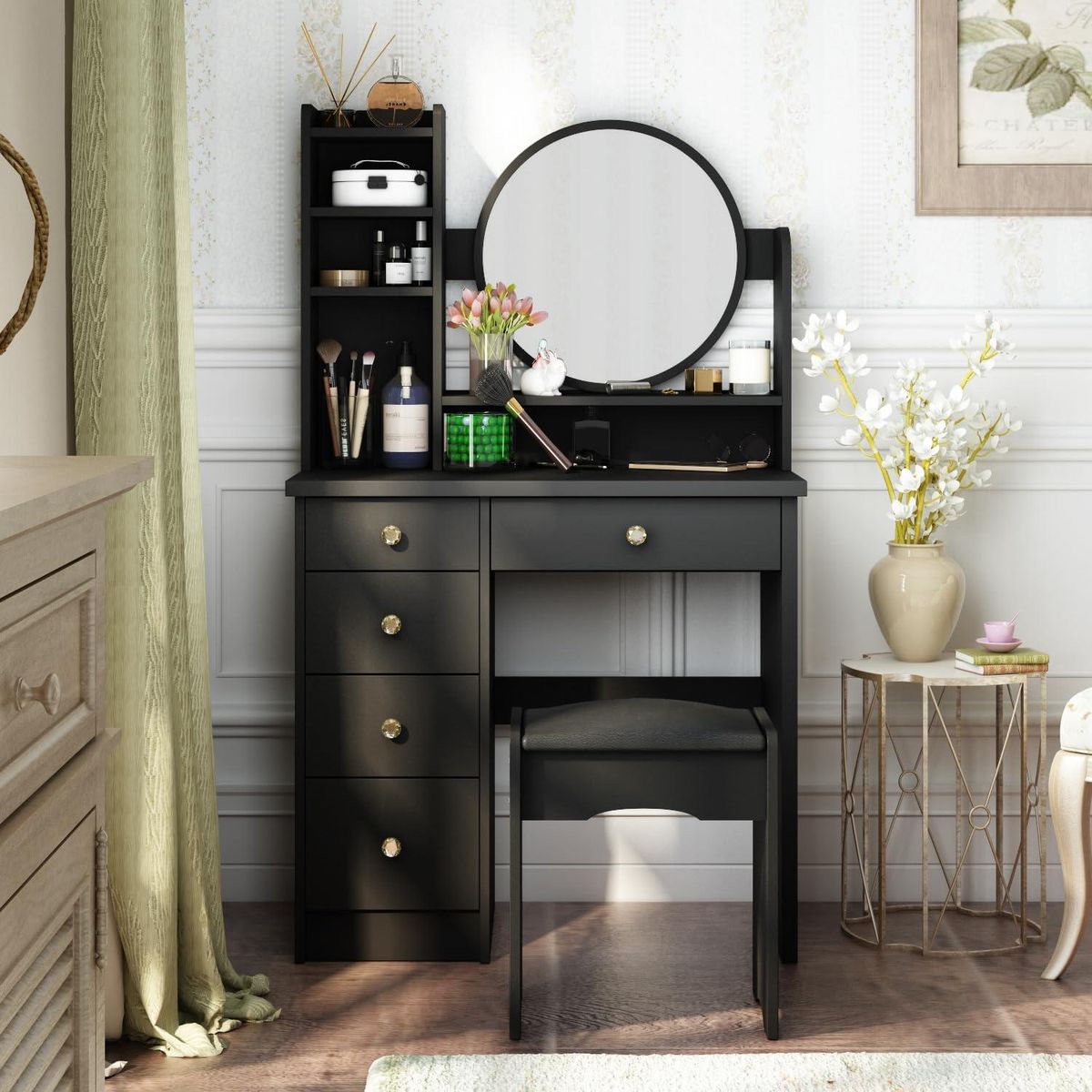 MUEBLES CRISOSTOMO - Tocador de Maquillaje Melamina Negro 80cm