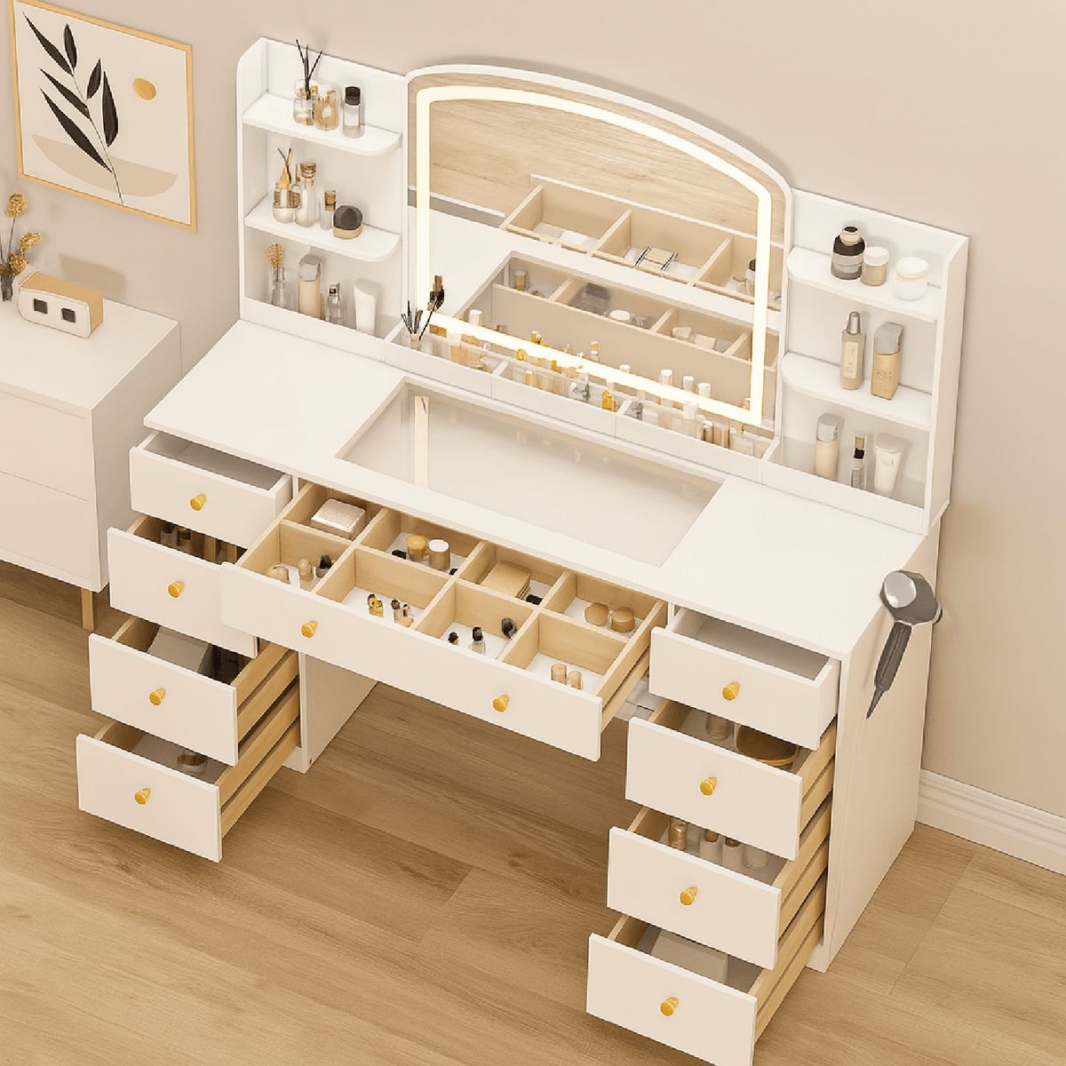 MUEBLES CRISOSTOMO - Tocador de Melamina con Espejo Led Blanco 140cm