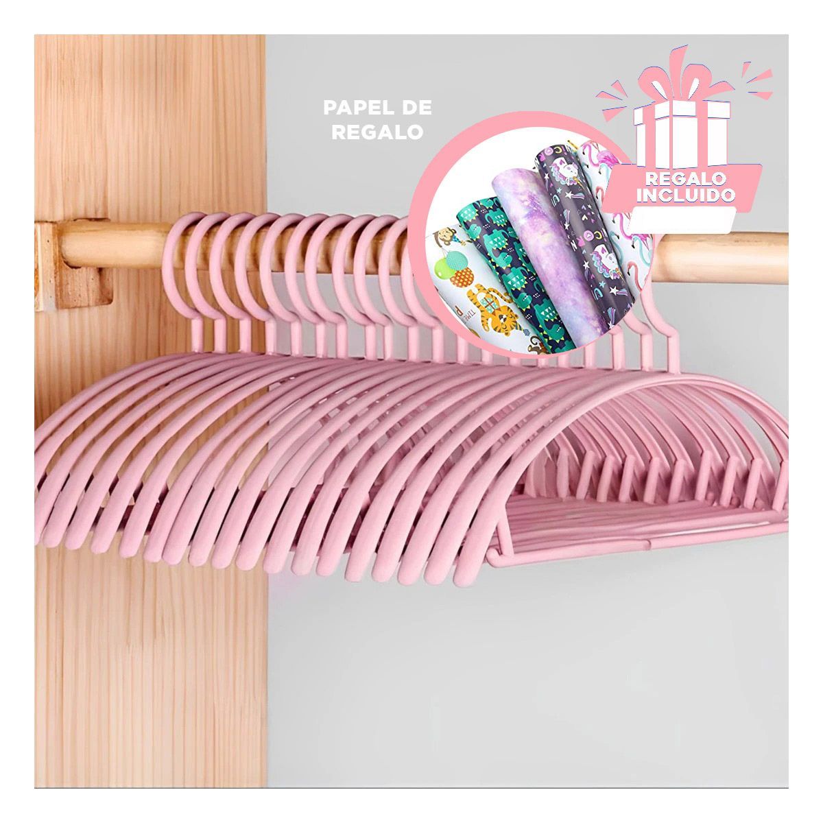 RYBIU IMPORT - Pack6 Gancho para Closet en Color Rosado Y+Papel de Regalo