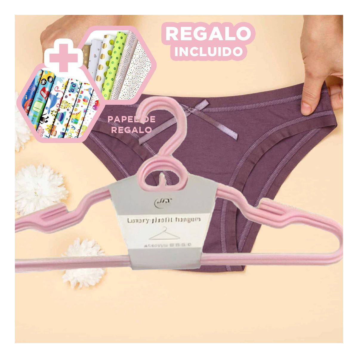 RYBIU IMPORT - Pack12 Colgador Resistente en Rosado Y+Papel de Regalo
