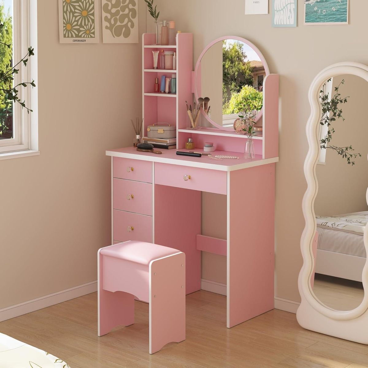 MUEBLES CRISOSTOMO - Tocador de Maquillaje Melamina Rosa 80cm
