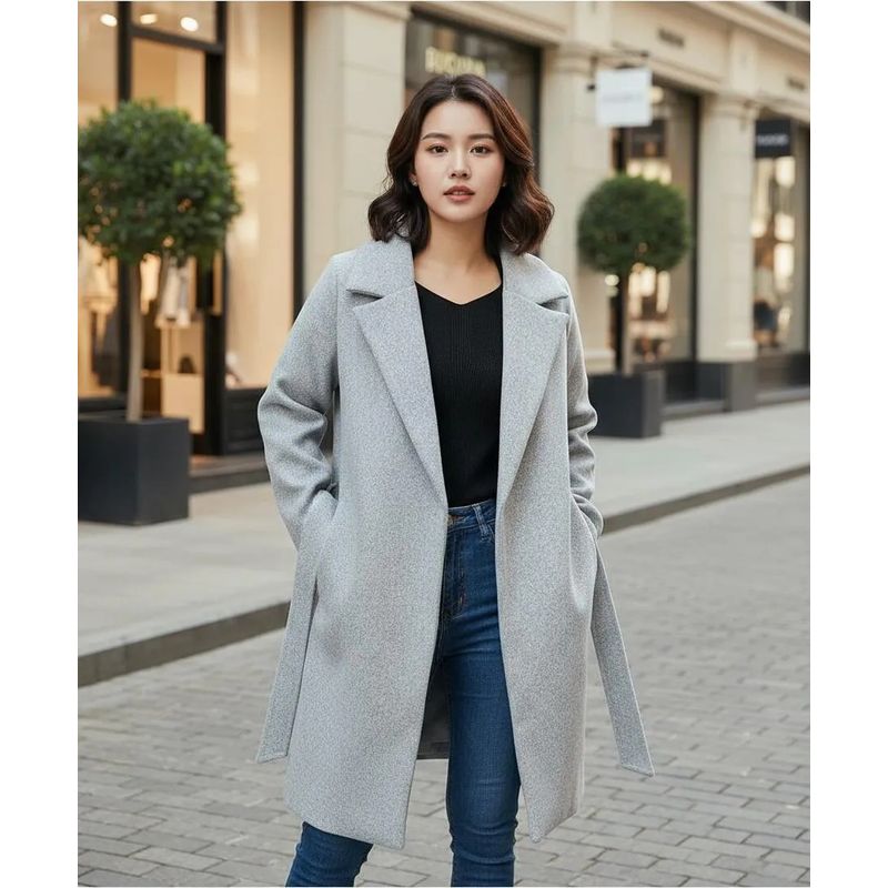 GENERICO - Saco Abrigo de paño para mujer Gris Plata