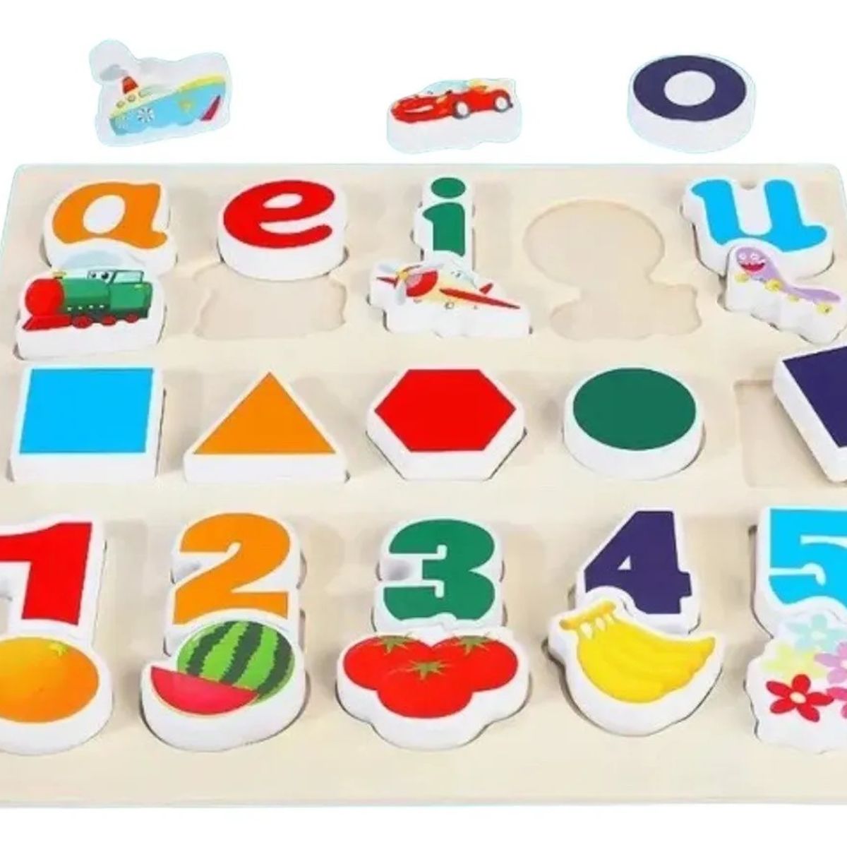 GENERICO - Rompecabezas Puzzle Encaje Madera Letras Vocales Frutas