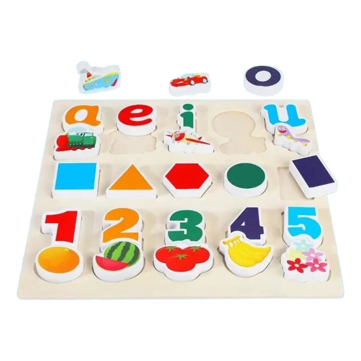 GENERICO - Rompecabezas Puzzle Encaje Madera Letras Vocales Frutas