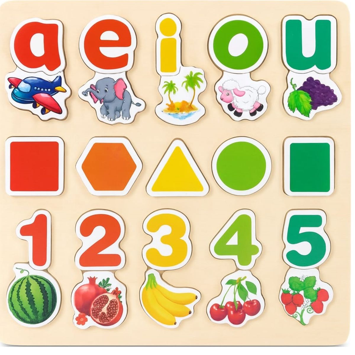 GENERICO - Rompecabezas Puzzle Encaje Madera Letras Vocales Frutas