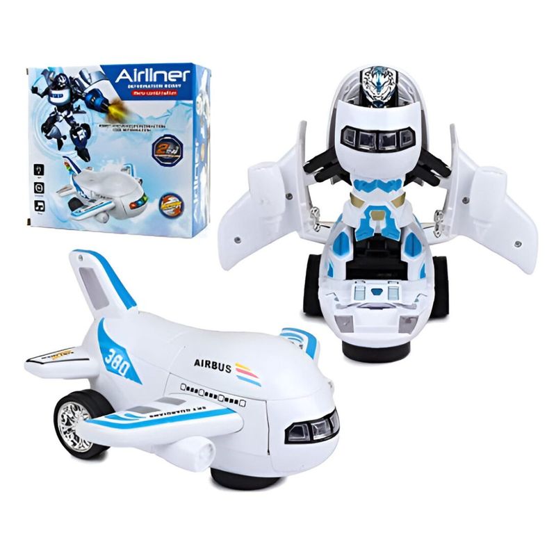 Juguete Avion Robot Transformable En Con Sonido Y Luces