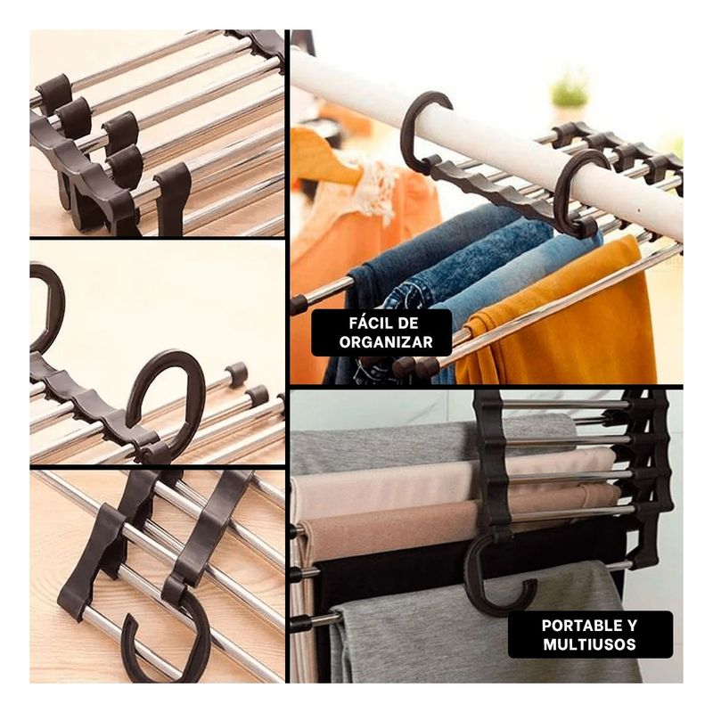 GENERICO - Pack4 Perchas 5 en 1 para Pantalones Negro Y+Regalo Stickers