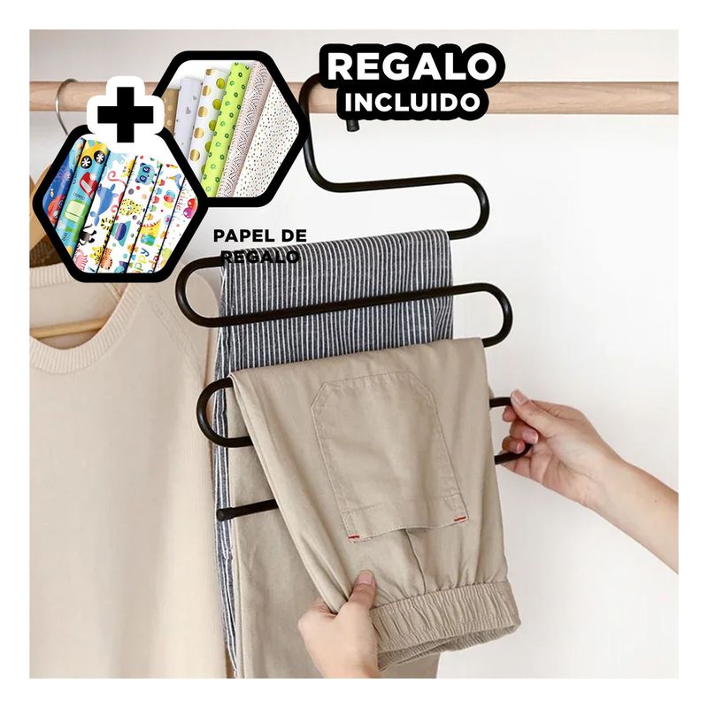 GENERICO - Perchero Tipo S para Pantalones en Negro Y+Papel de Regalo