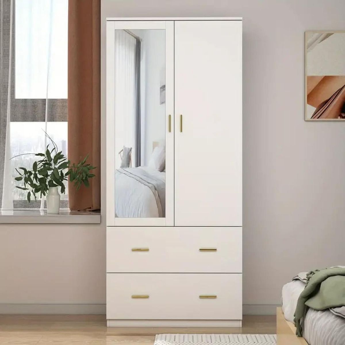 Ropero de Melamina con Espejo Blanco 80cm, marca MUEBLES CRISOSTOMO - Foto Principal